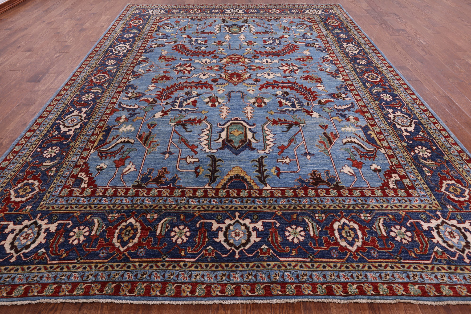 Blue Persian Fine Serapi Hand Knotted Wool Rug - 10' 2" X 13' 4" - Golden Nile