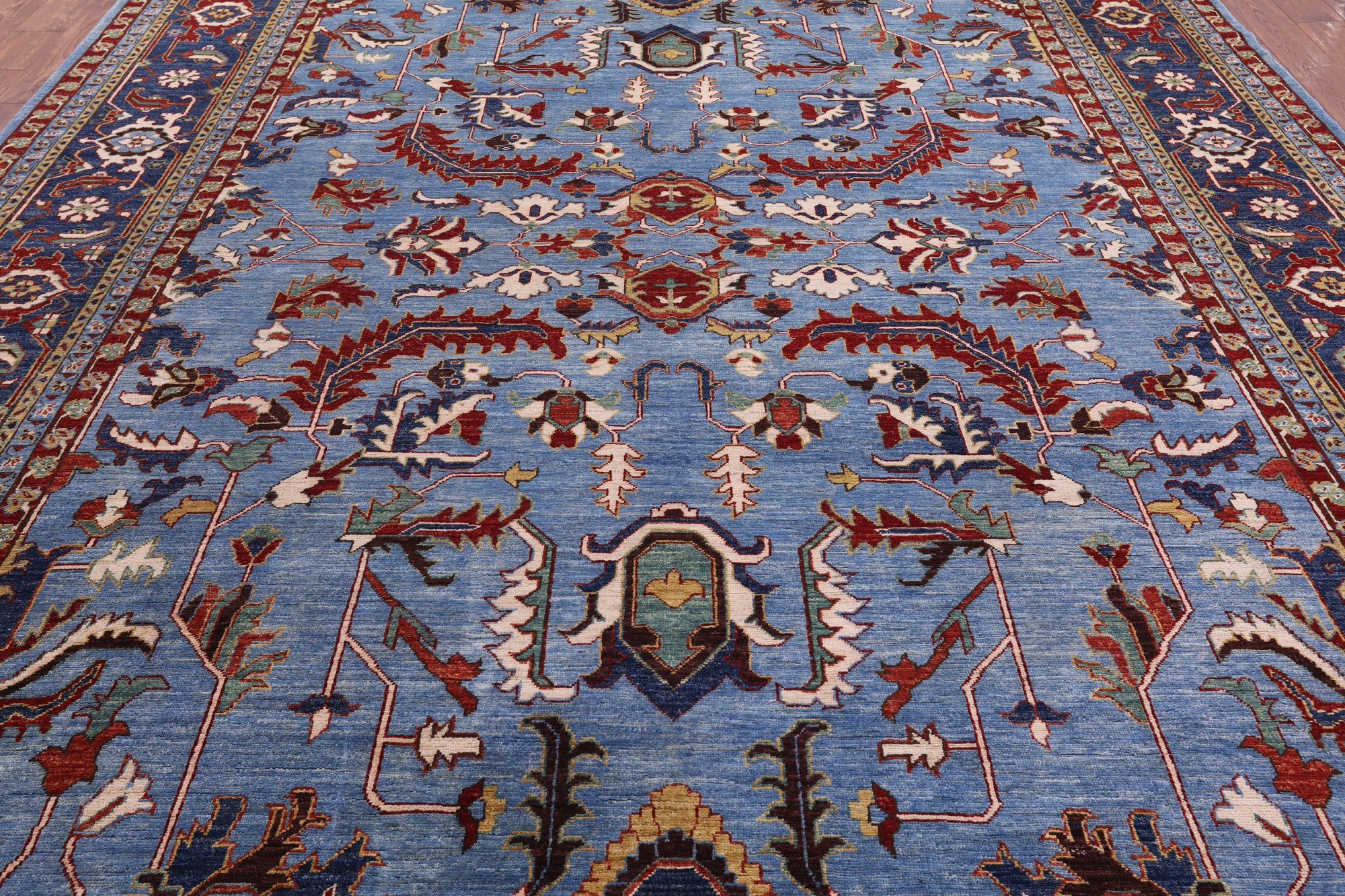 Blue Persian Fine Serapi Hand Knotted Wool Rug - 10' 2" X 13' 4" - Golden Nile