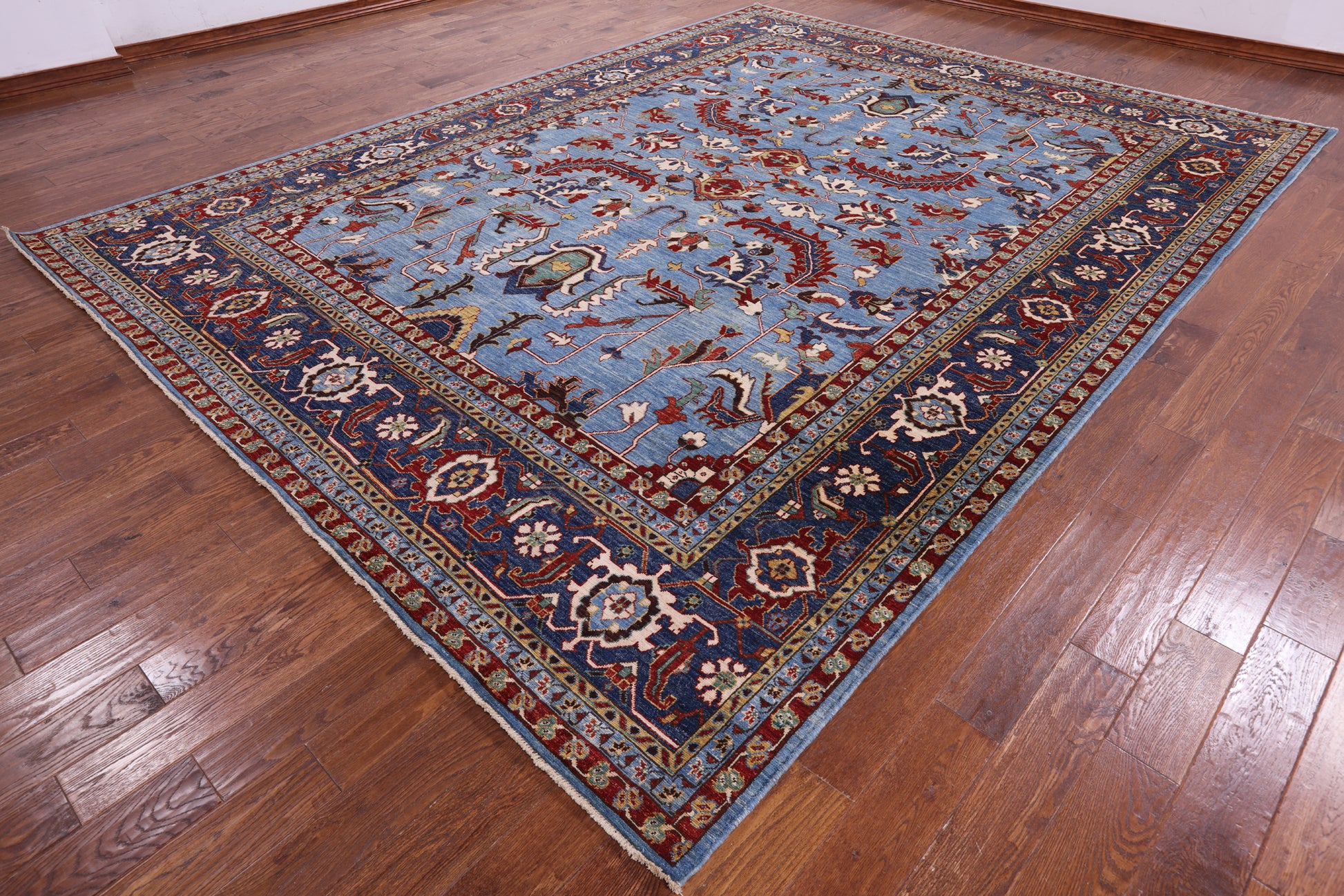 Blue Persian Fine Serapi Hand Knotted Wool Rug - 10' 2" X 13' 4" - Golden Nile