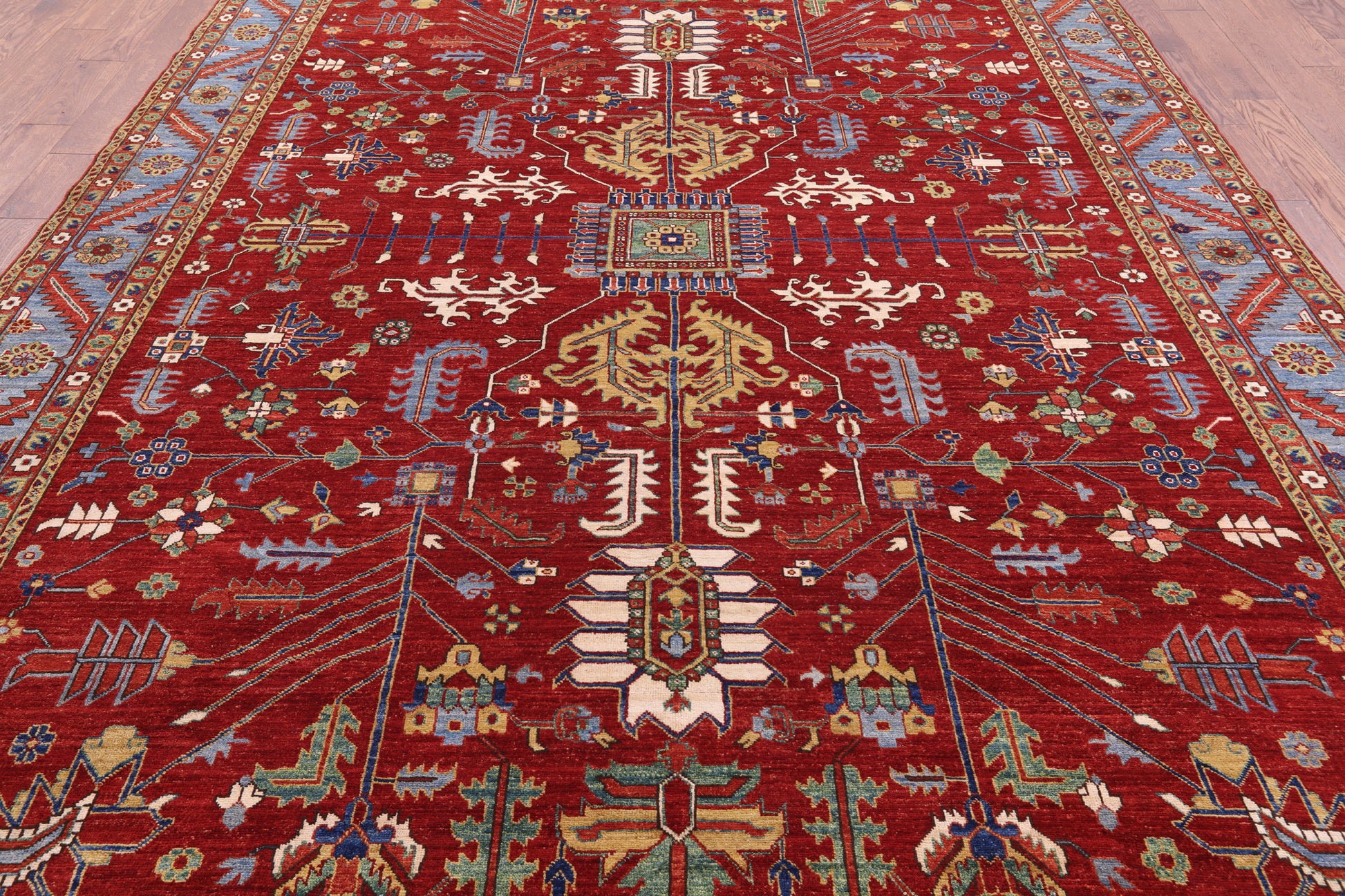 Red Persian Fine Serapi Handmade Wool Rug - 9' 0" X 12' 5" - Golden Nile
