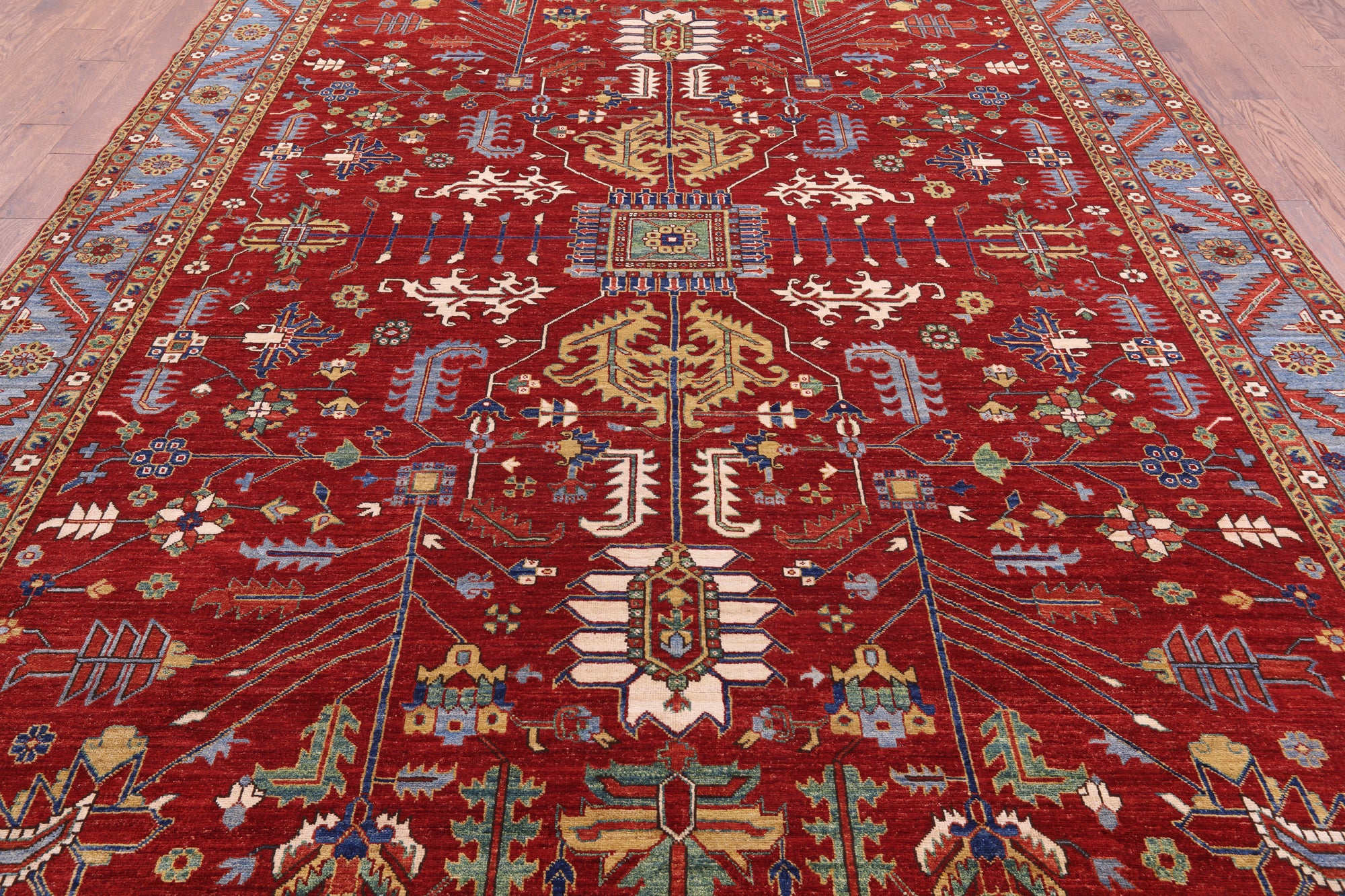 Red Persian Fine Serapi Handmade Wool Rug - 9' 0" X 12' 5" - Golden Nile