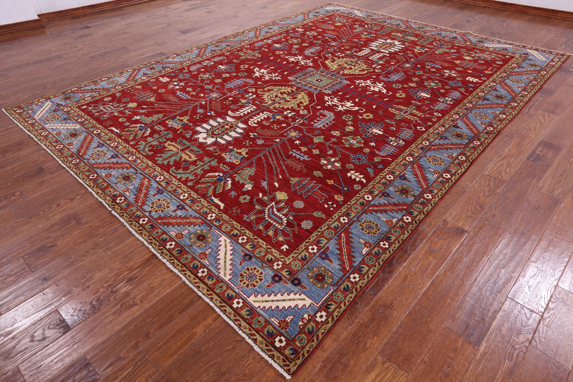 Red Persian Fine Serapi Handmade Wool Rug - 9' 0" X 12' 5" - Golden Nile