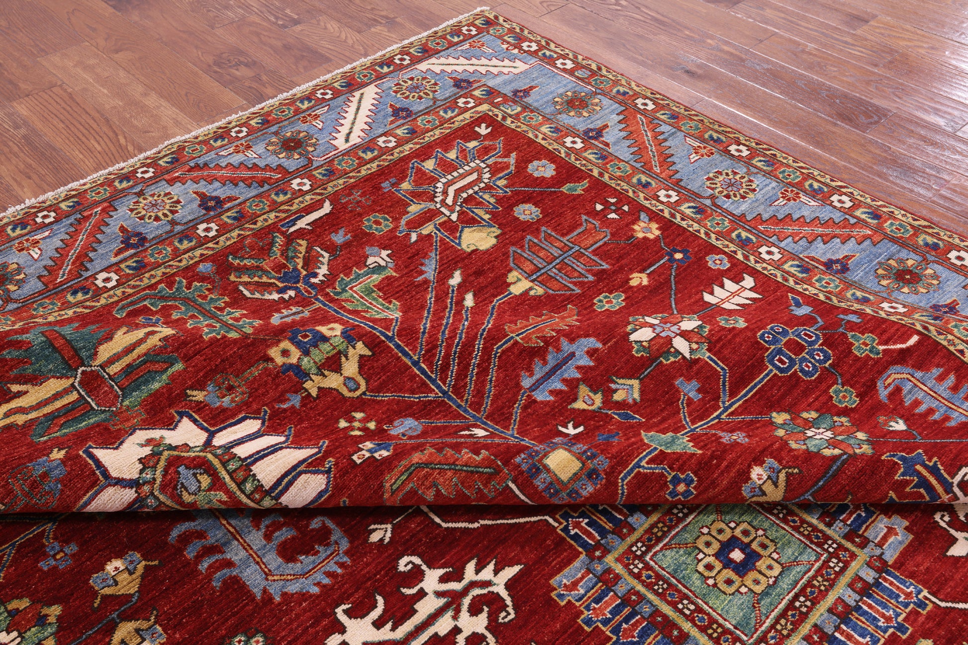 Red Persian Fine Serapi Handmade Wool Rug - 9' 0" X 12' 5" - Golden Nile