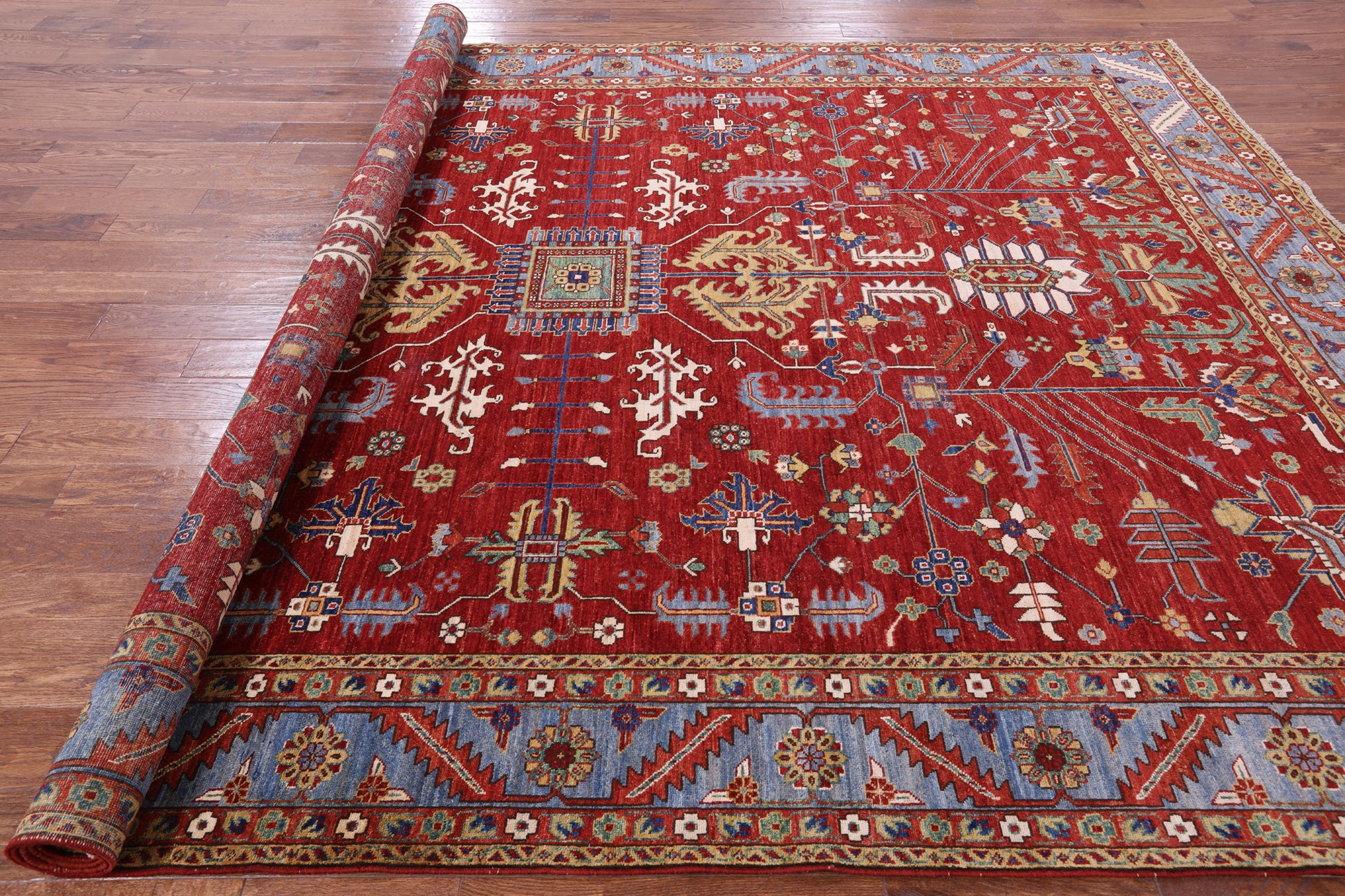 Red Persian Fine Serapi Handmade Wool Rug - 9' 0" X 12' 5" - Golden Nile