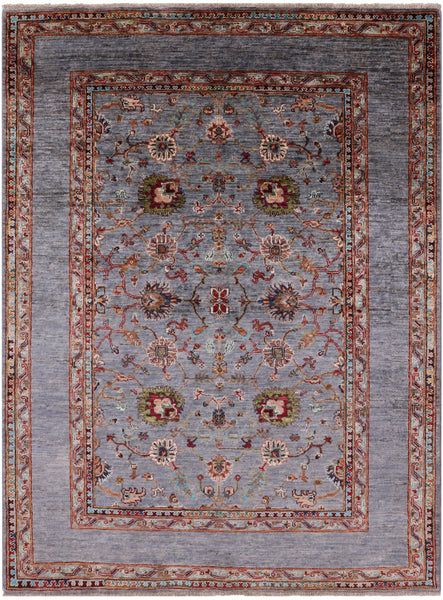 Grey Peshawar Hand Knotted Wool Rug - 5' 0" X 6' 7" - Golden Nile