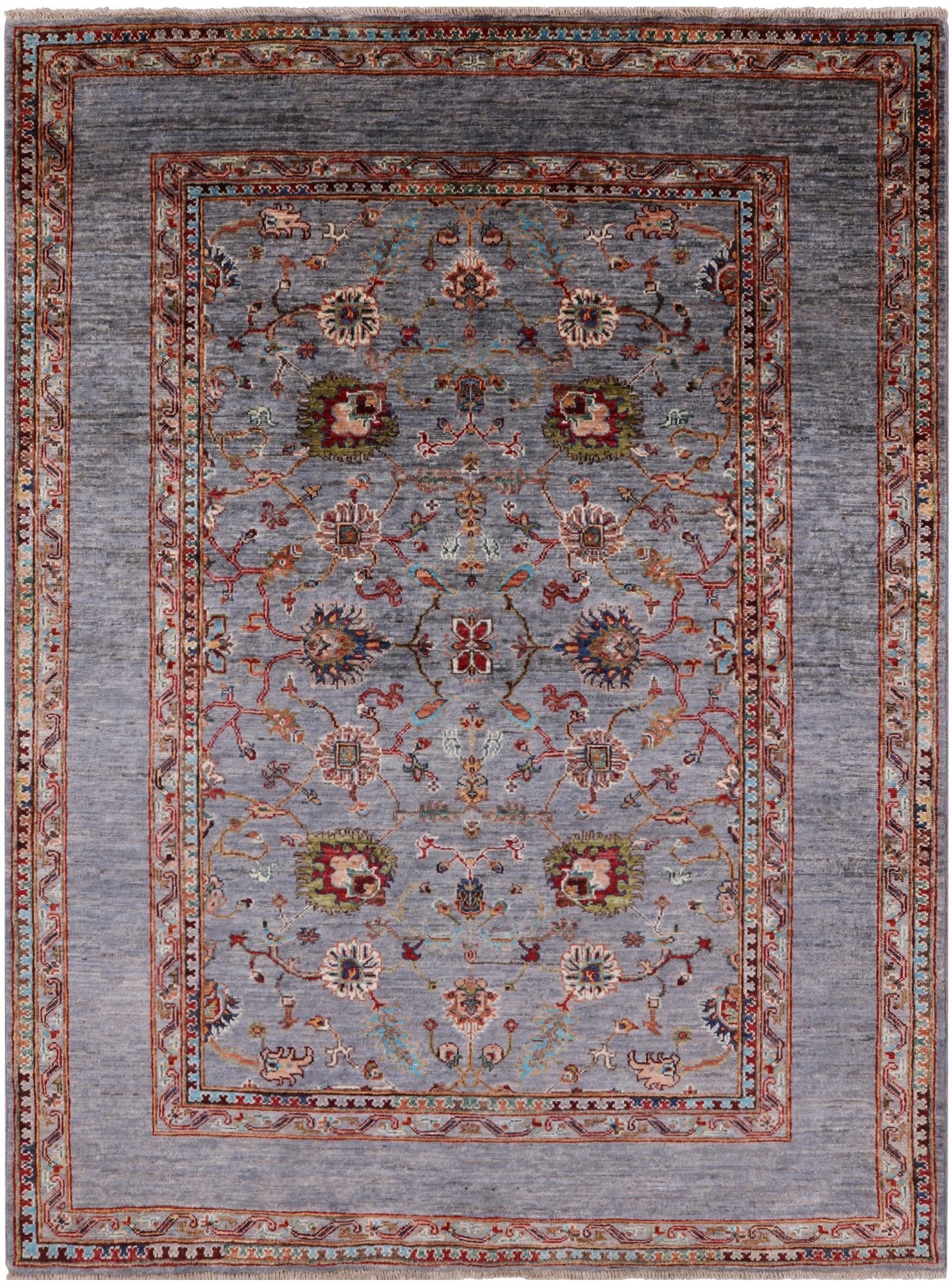 Grey Peshawar Hand Knotted Wool Rug - 5' 0" X 6' 7" - Golden Nile