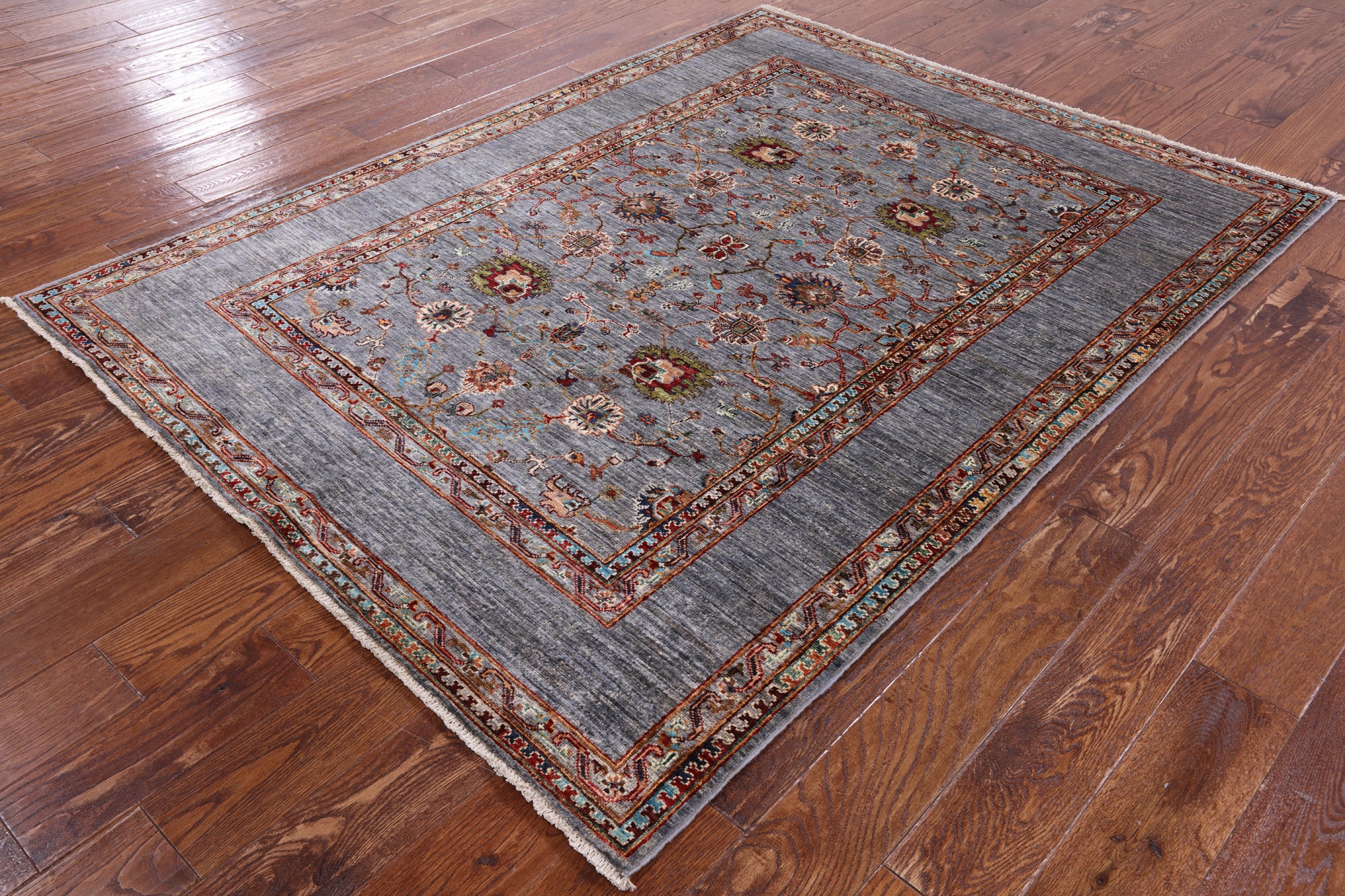 Grey Peshawar Hand Knotted Wool Rug - 5' 0" X 6' 7" - Golden Nile
