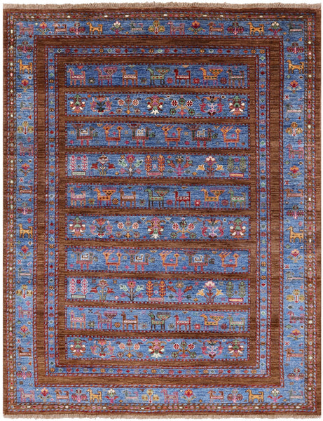 Brown Persian Tribal Gabbeh Handmade Wool Rug - 5' 0" X 6' 5" - Golden Nile