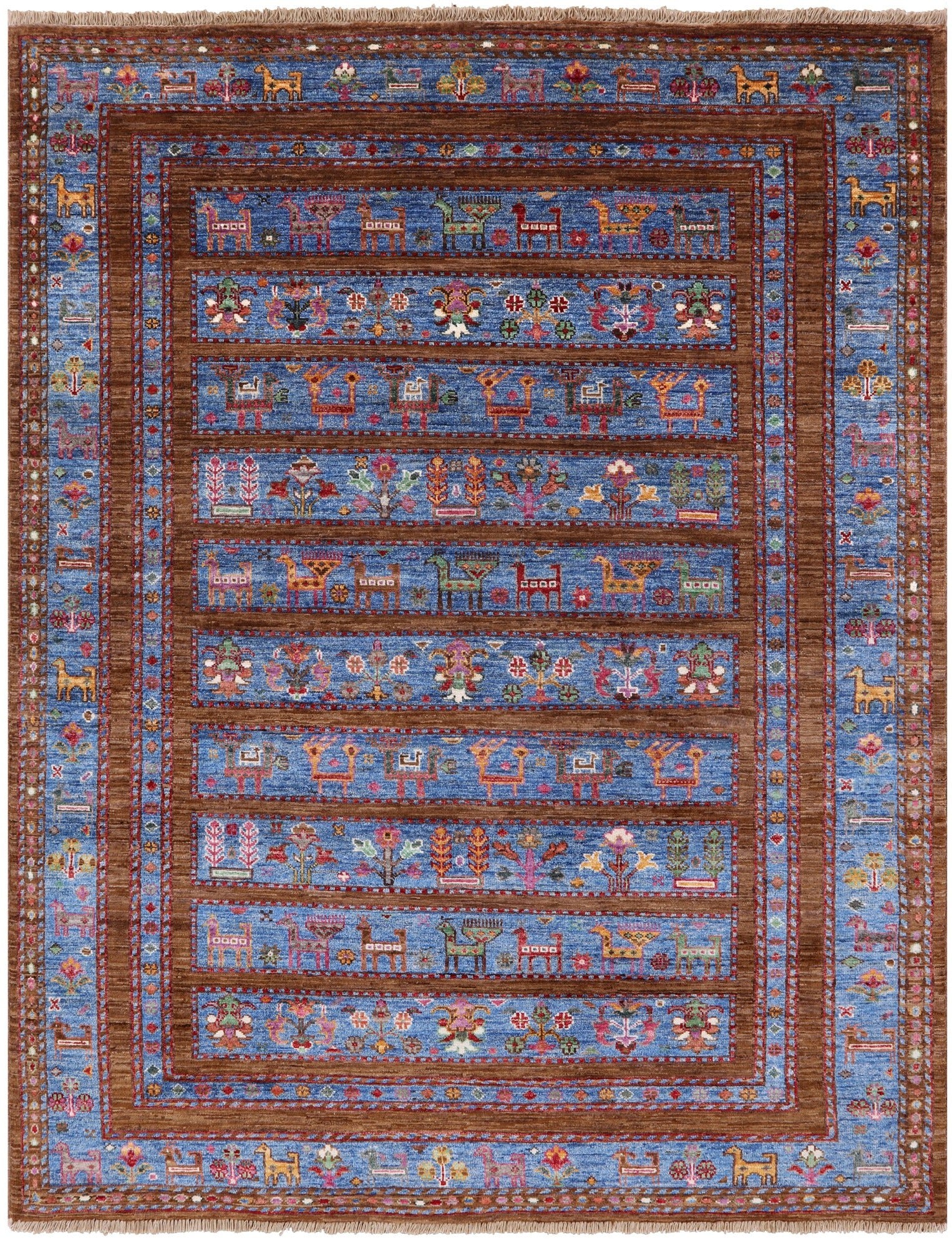 Brown Persian Tribal Gabbeh Handmade Wool Rug - 5' 0" X 6' 5" - Golden Nile