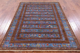 Brown Persian Tribal Gabbeh Handmade Wool Rug - 5' 0" X 6' 5" - Golden Nile