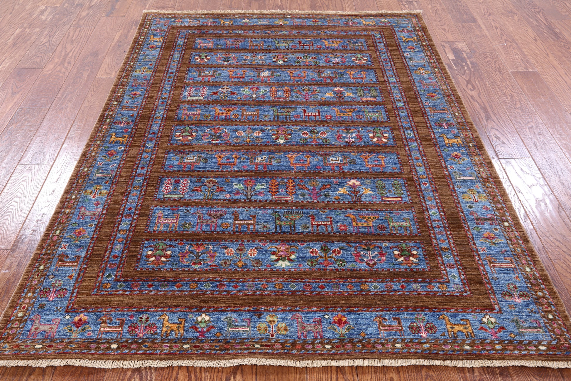 Brown Persian Tribal Gabbeh Handmade Wool Rug - 5' 0" X 6' 5" - Golden Nile