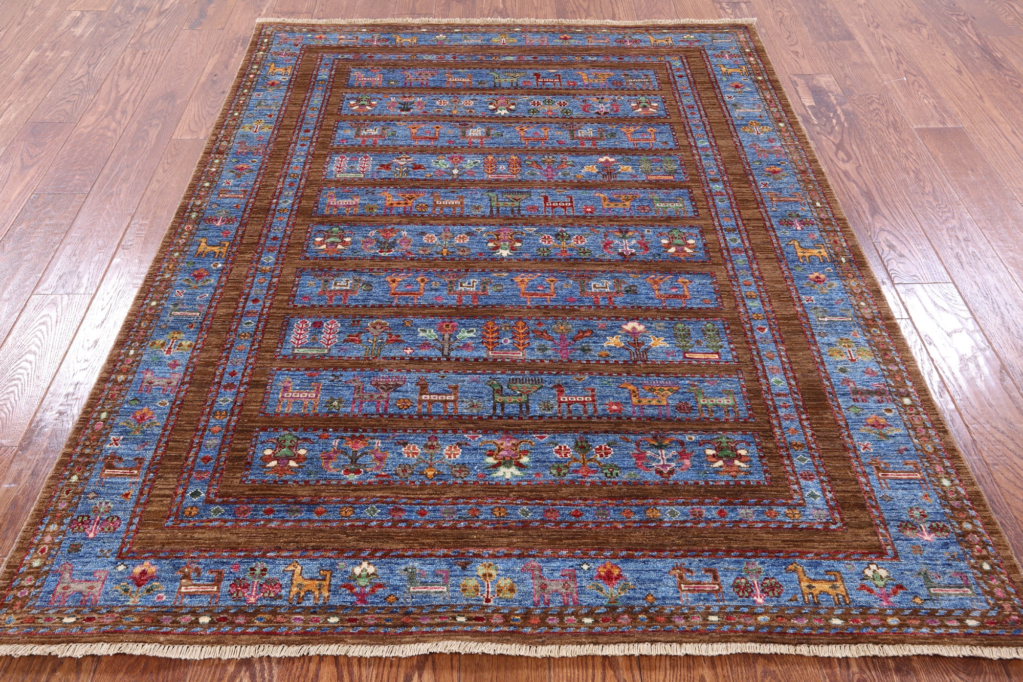 Brown Persian Tribal Gabbeh Handmade Wool Rug - 5' 0" X 6' 5" - Golden Nile