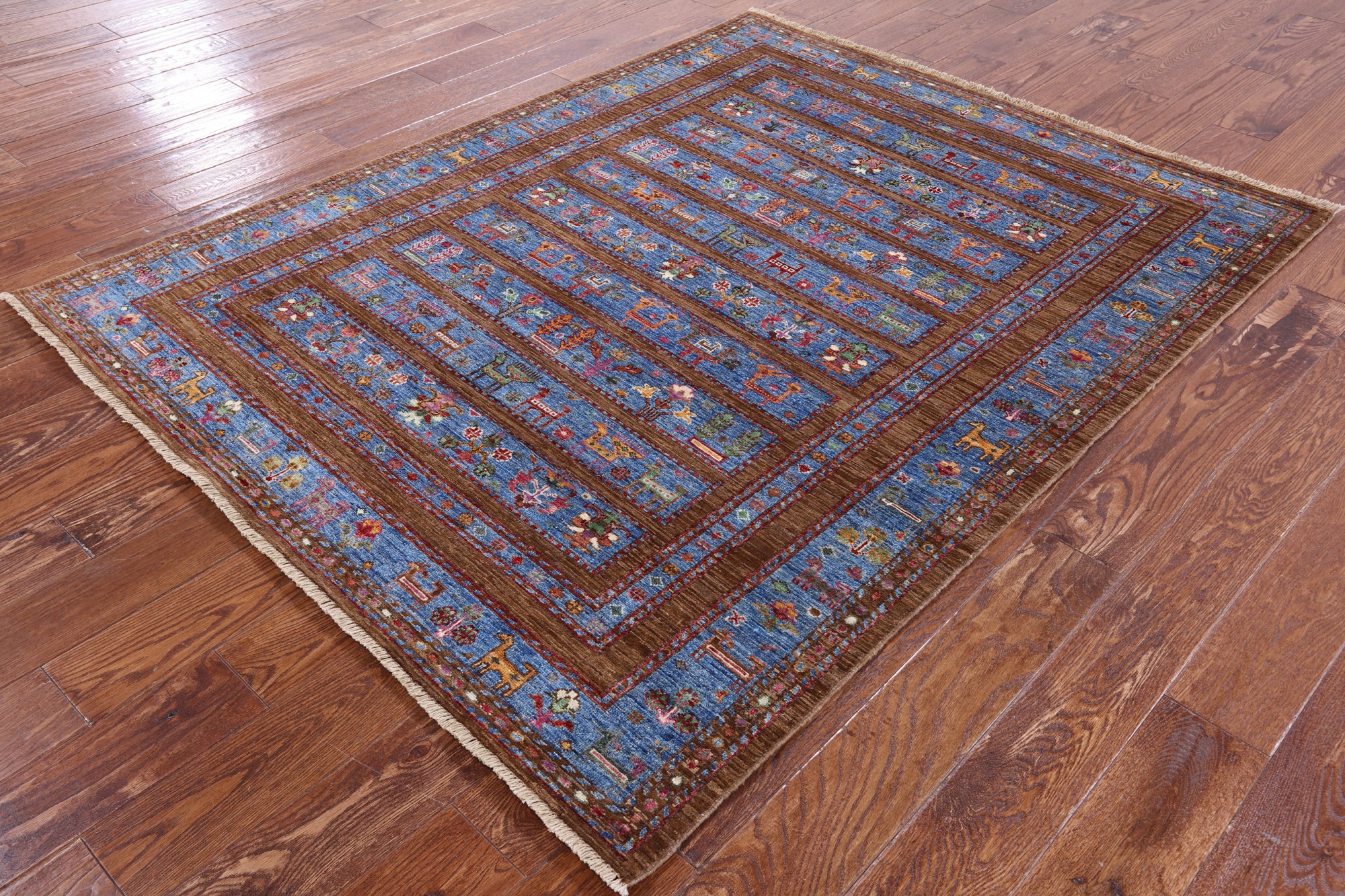 Brown Persian Tribal Gabbeh Handmade Wool Rug - 5' 0" X 6' 5" - Golden Nile