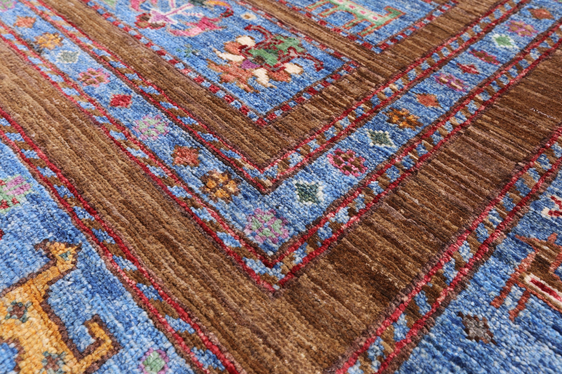 Brown Persian Tribal Gabbeh Handmade Wool Rug - 5' 0" X 6' 5" - Golden Nile