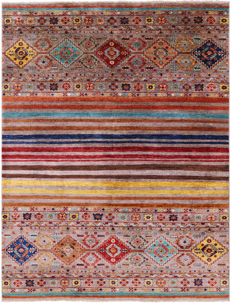 Khorjin Persian Gabbeh Hand Knotted Wool Rug - 5' 1" X 6' 8" - Golden Nile