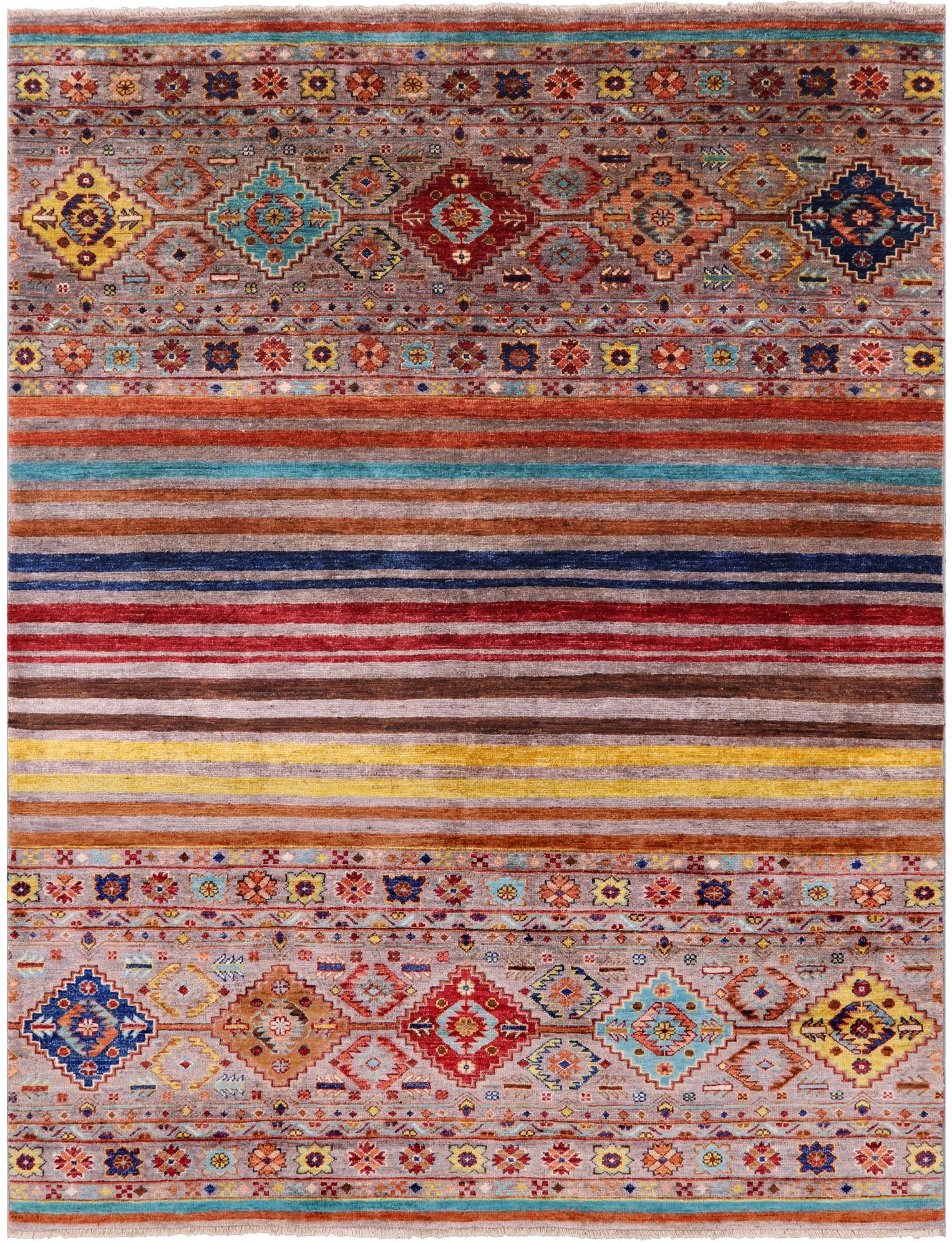 Khorjin Persian Gabbeh Hand Knotted Wool Rug - 5' 1" X 6' 8" - Golden Nile