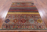Khorjin Persian Gabbeh Hand Knotted Wool Rug - 5' 1" X 6' 8" - Golden Nile