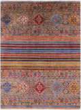Khorjin Persian Gabbeh Handmade Wool Rug - 5' 0" X 6' 6" - Golden Nile