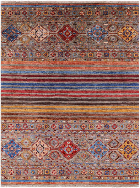 Khorjin Persian Gabbeh Handmade Wool Rug - 5' 0" X 6' 6" - Golden Nile