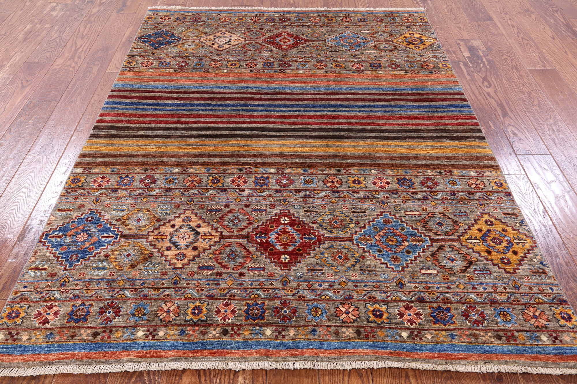 Khorjin Persian Gabbeh Handmade Wool Rug - 5' 0" X 6' 6" - Golden Nile