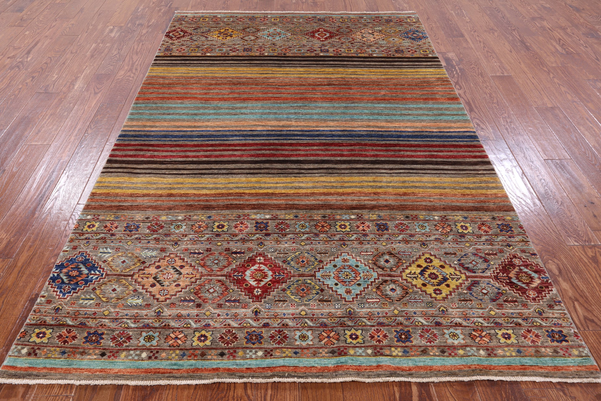 Khorjin Persian Gabbeh Hand Knotted Wool Rug - 5' 9" X 8' 6" - Golden Nile