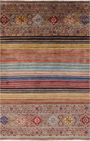 Khorjin Persian Gabbeh Hand Knotted Wool Rug - 5' 9" X 8' 6" - Golden Nile