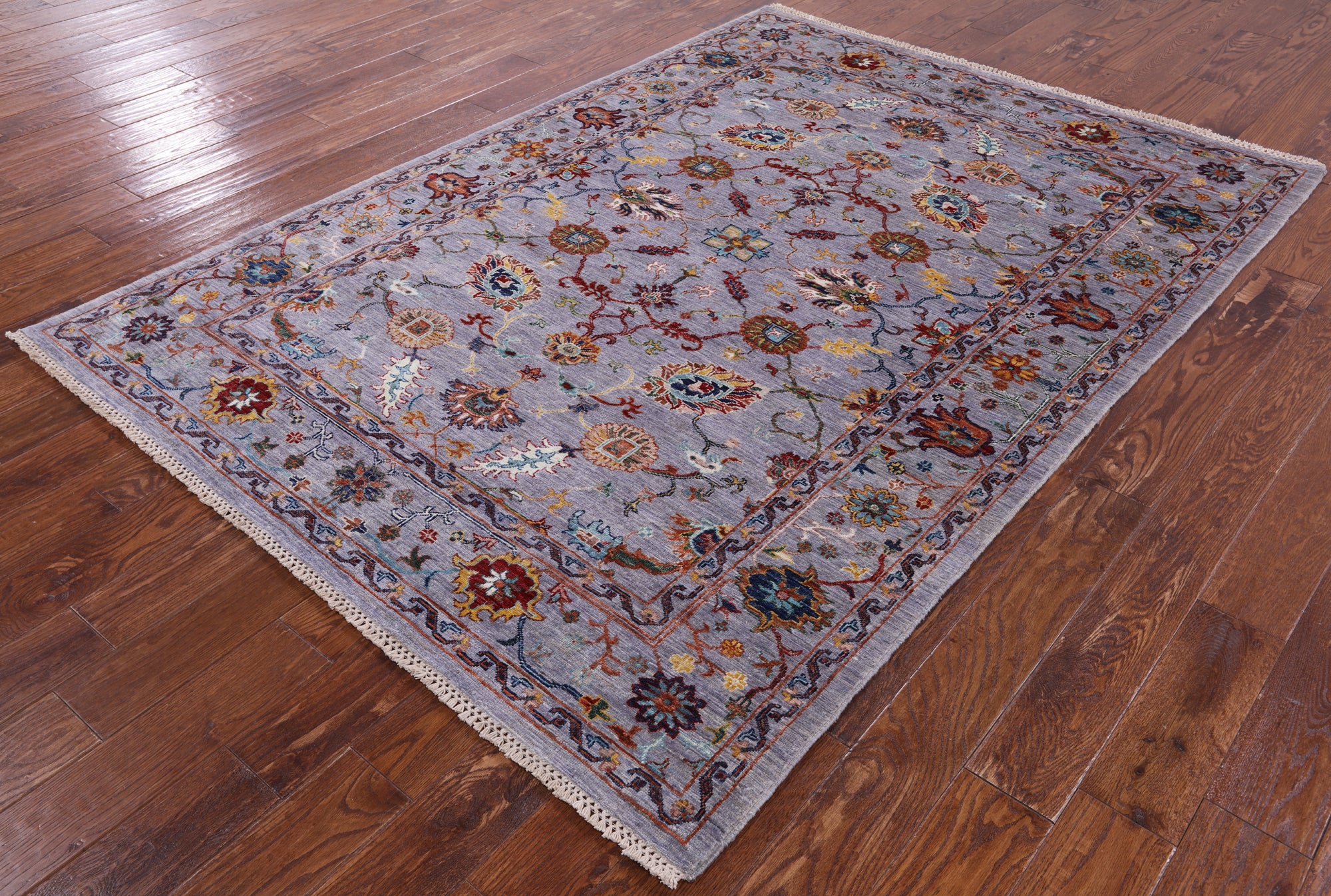 Grey Peshawar Hand Knotted Wool Rug - 5' 7" X 7' 10" - Golden Nile