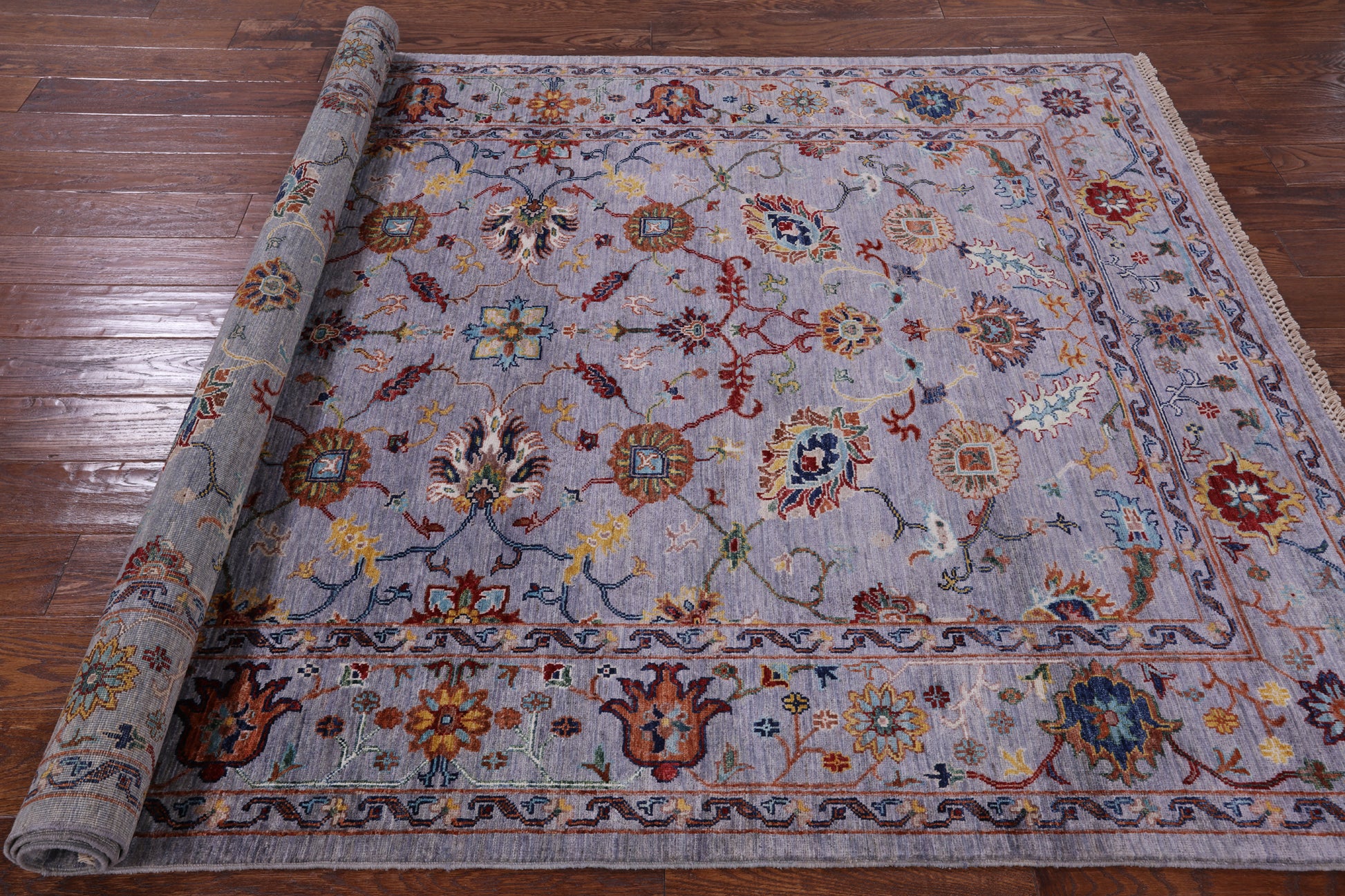 Grey Peshawar Hand Knotted Wool Rug - 5' 7" X 7' 10" - Golden Nile