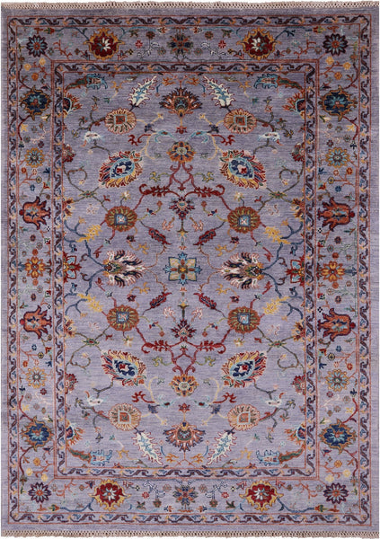 Grey Peshawar Hand Knotted Wool Rug - 5' 7" X 7' 10" - Golden Nile