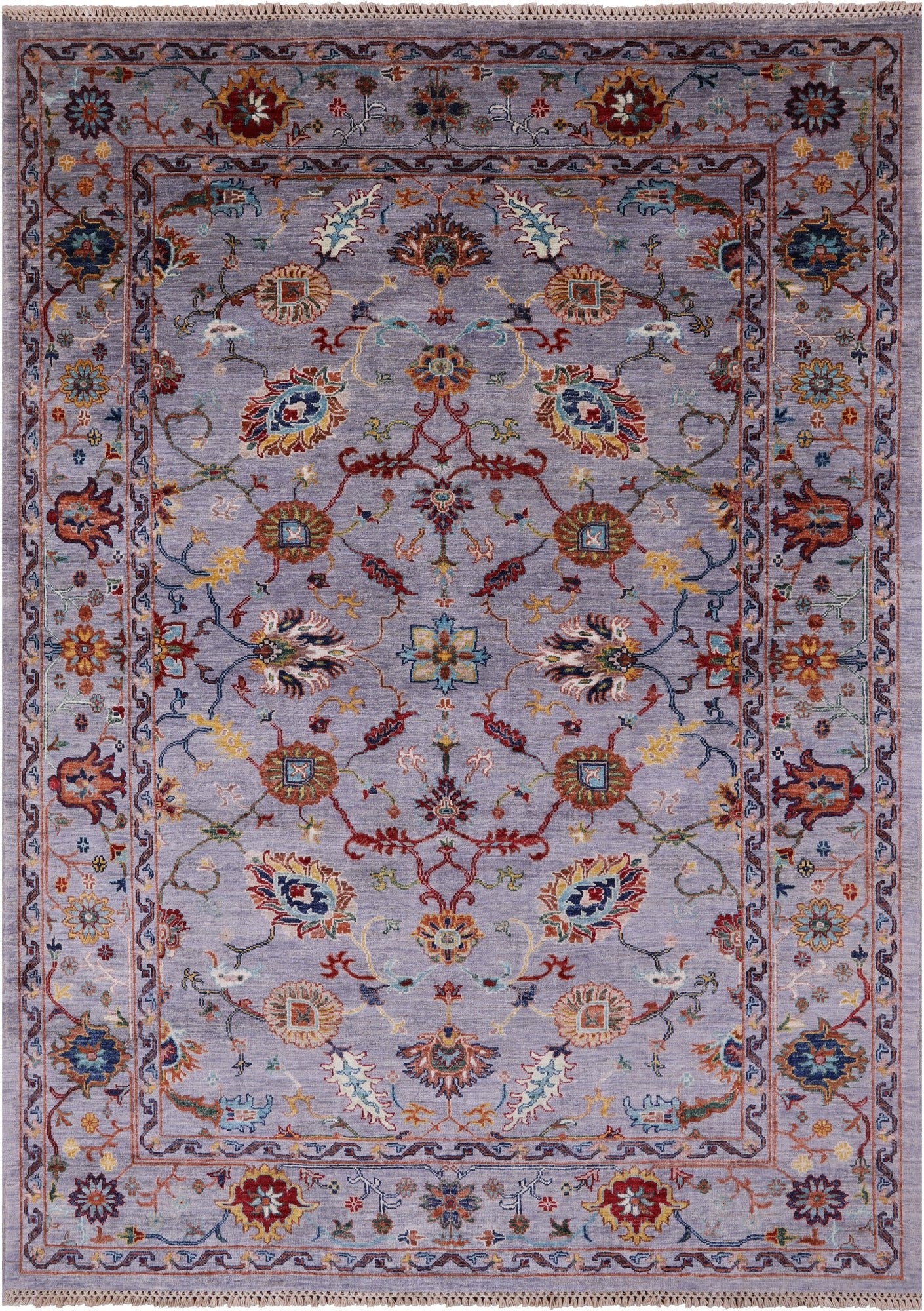 Grey Peshawar Hand Knotted Wool Rug - 5' 7" X 7' 10" - Golden Nile
