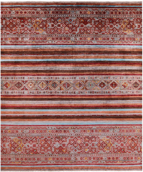Khorjin Persian Gabbeh Hand Knotted Wool Rug - 8' 2" X 9' 8" - Golden Nile