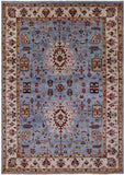 Blue Persian Fine Serapi Hand Knotted Wool Rug - 6' 10" X 9' 8" - Golden Nile