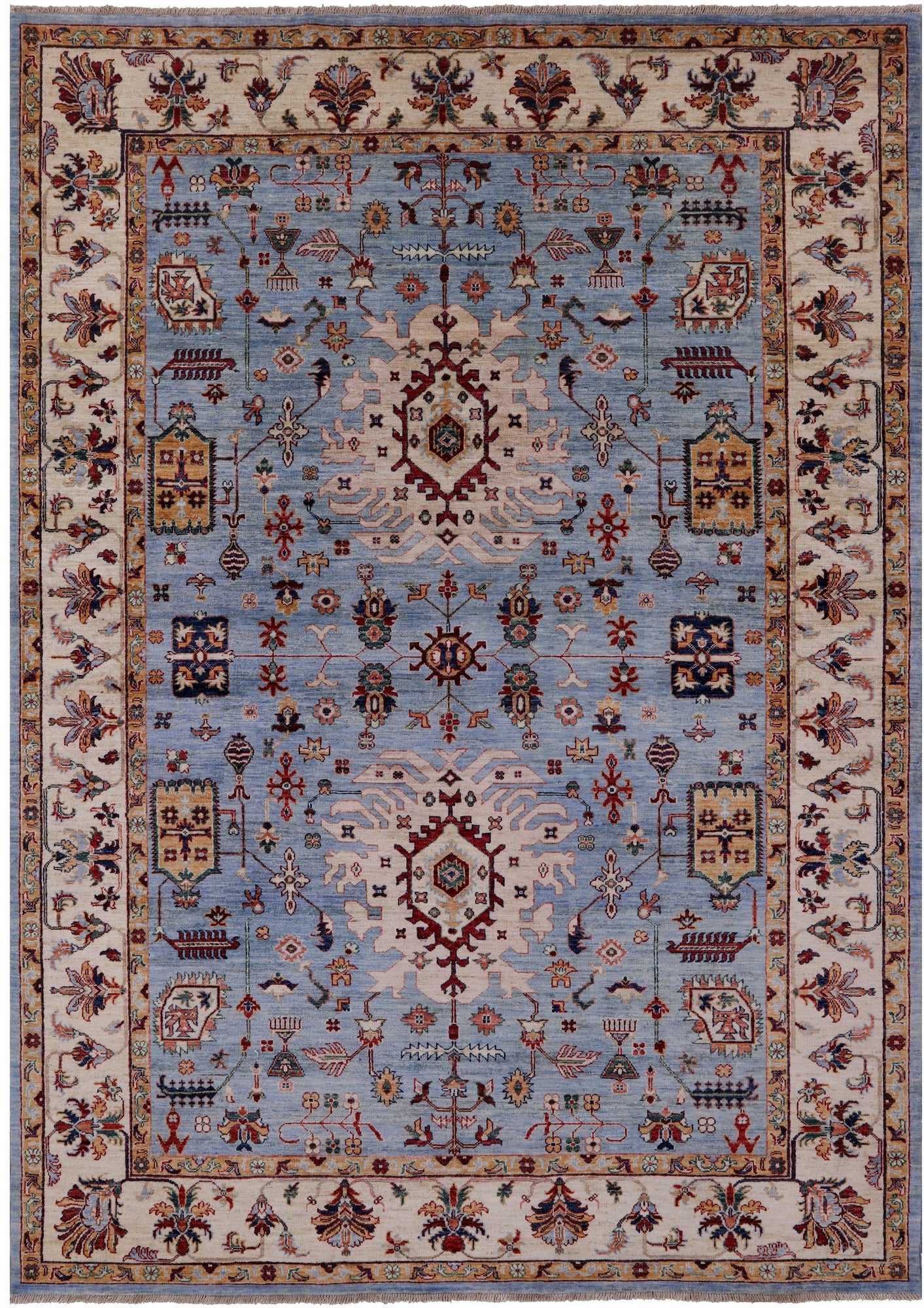 Blue Persian Fine Serapi Hand Knotted Wool Rug - 6' 10" X 9' 8" - Golden Nile