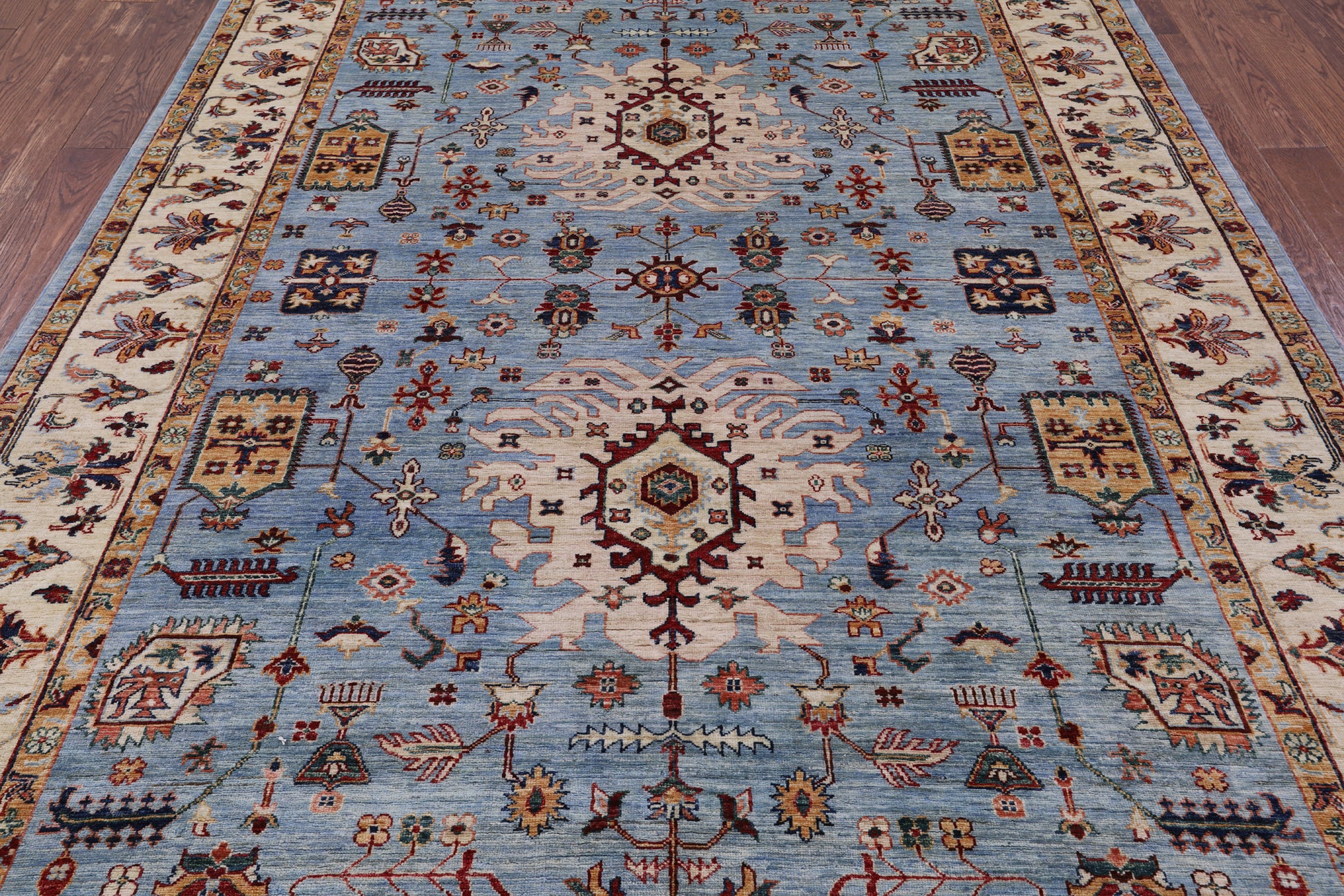 Blue Persian Fine Serapi Hand Knotted Wool Rug - 6' 10" X 9' 8" - Golden Nile