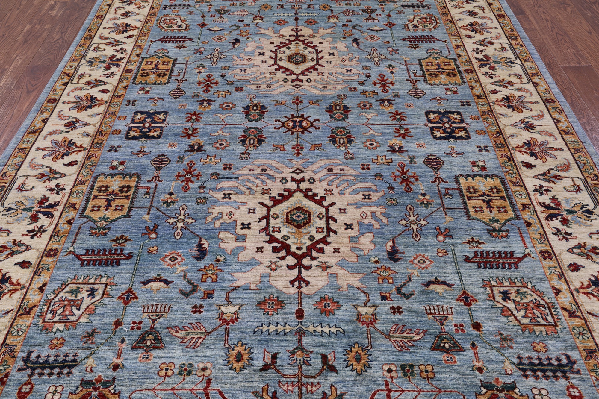 Blue Persian Fine Serapi Hand Knotted Wool Rug - 6' 10" X 9' 8" - Golden Nile
