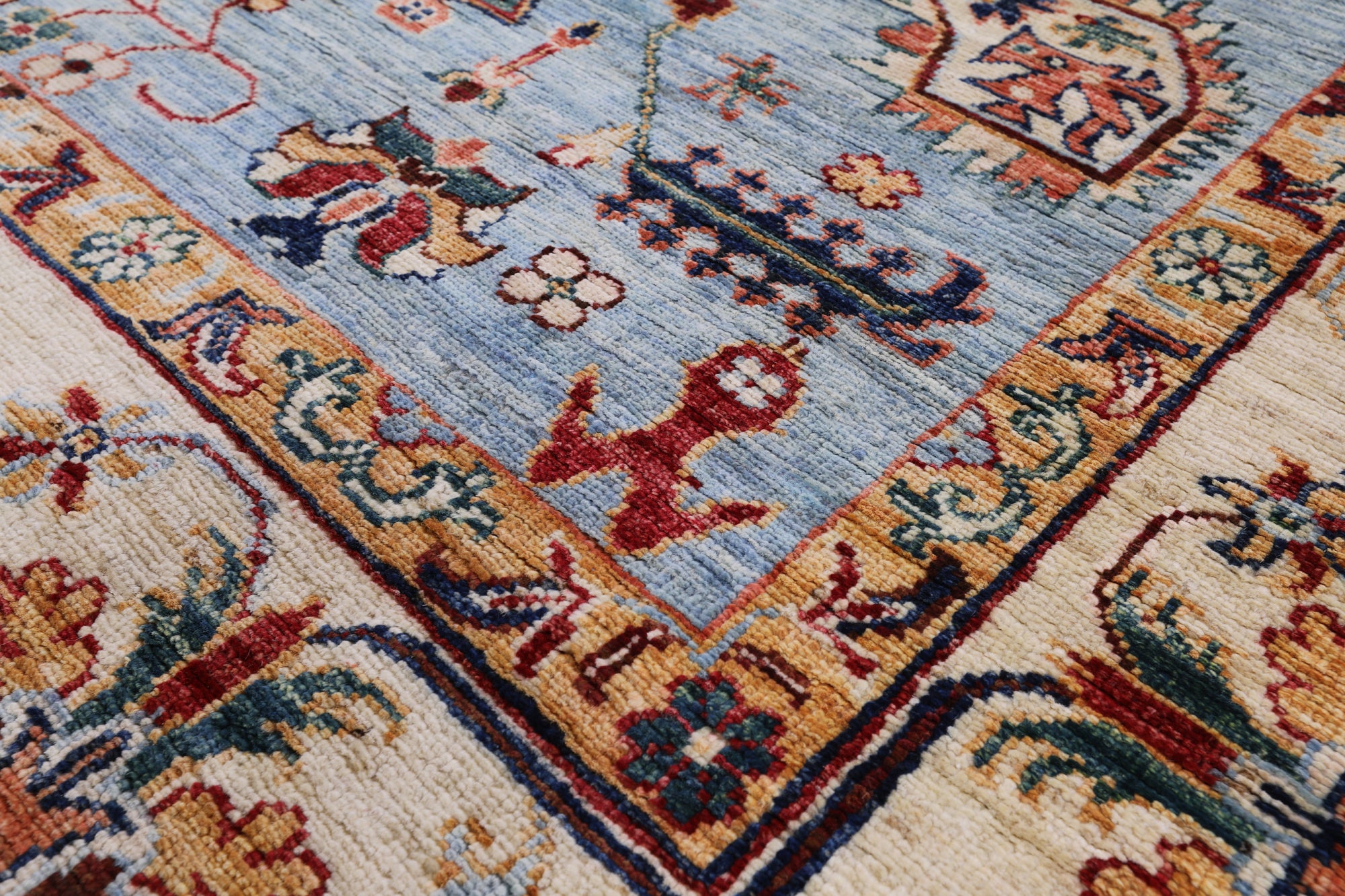 Blue Persian Fine Serapi Hand Knotted Wool Rug - 6' 10" X 9' 8" - Golden Nile