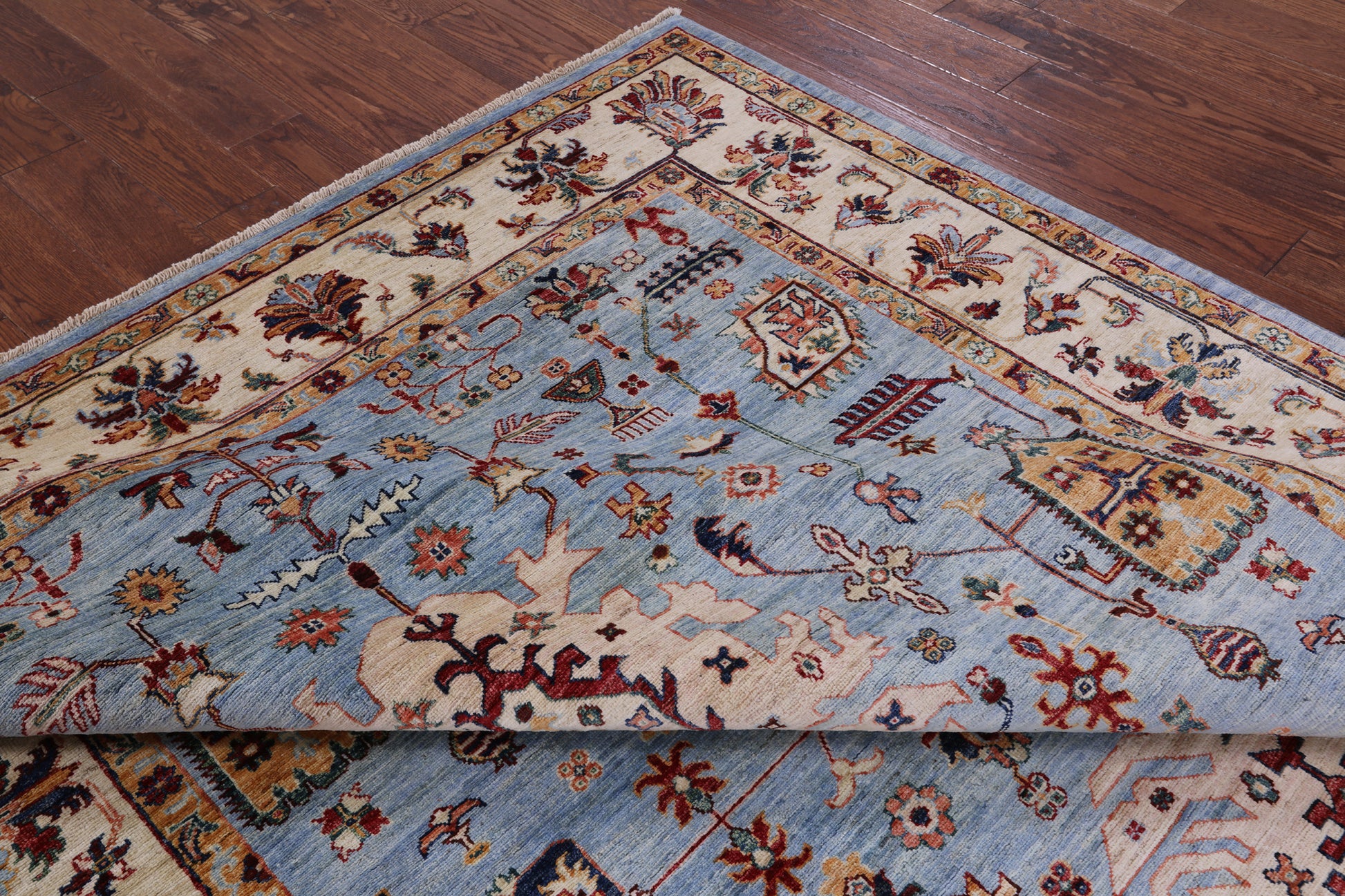 Blue Persian Fine Serapi Hand Knotted Wool Rug - 6' 10" X 9' 8" - Golden Nile