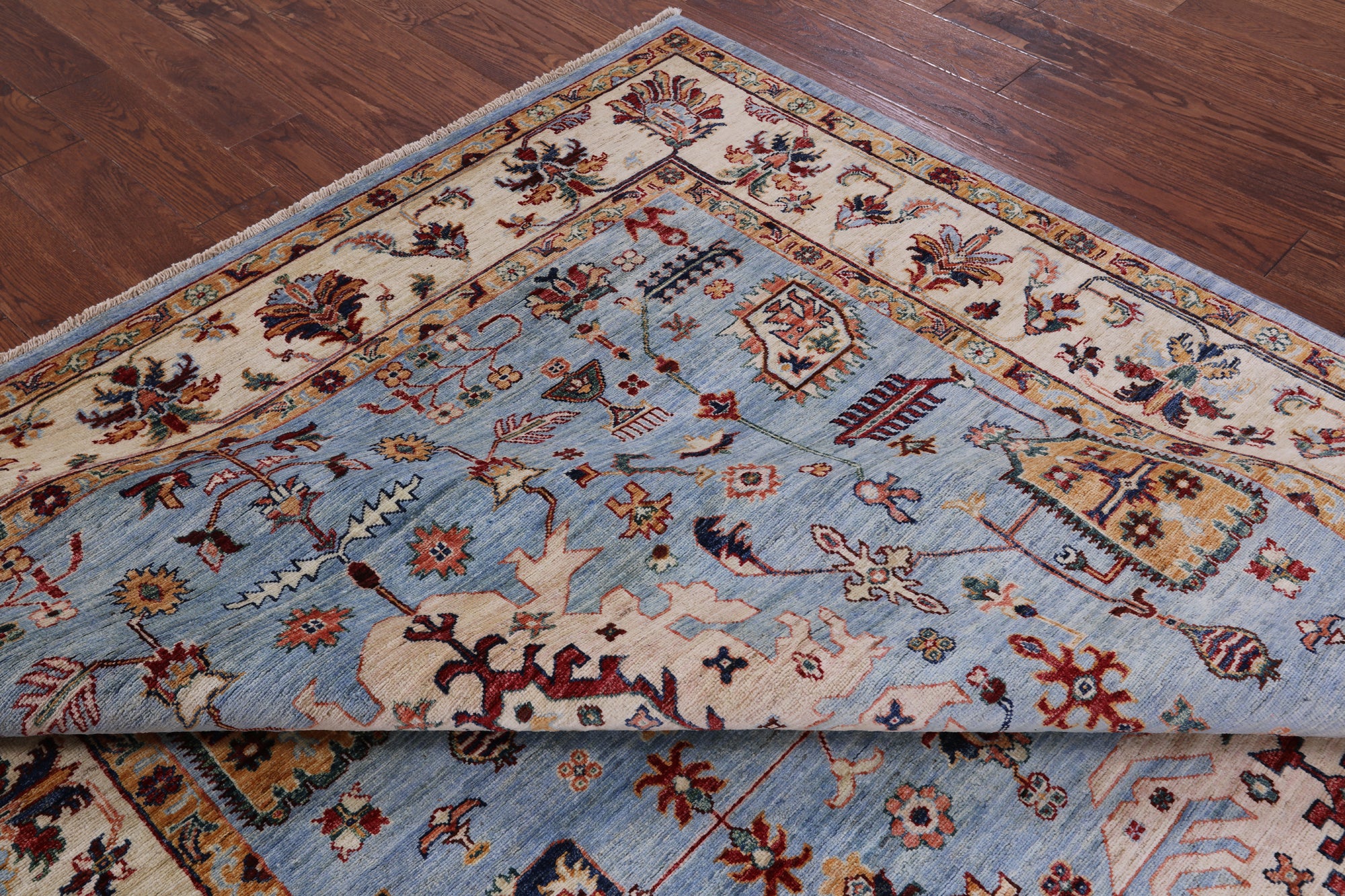 Blue Persian Fine Serapi Hand Knotted Wool Rug - 6' 10" X 9' 8" - Golden Nile