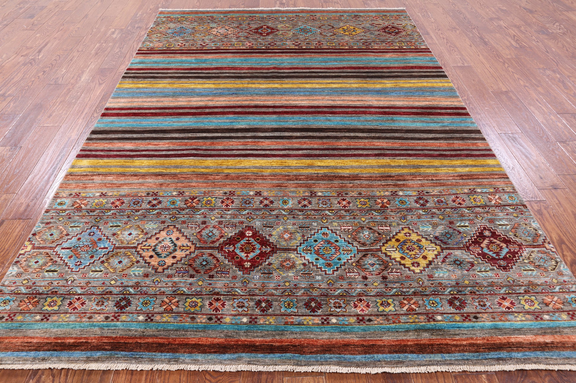 Khorjin Persian Gabbeh Hand Knotted Wool Rug - 6' 9" X 9' 7" - Golden Nile