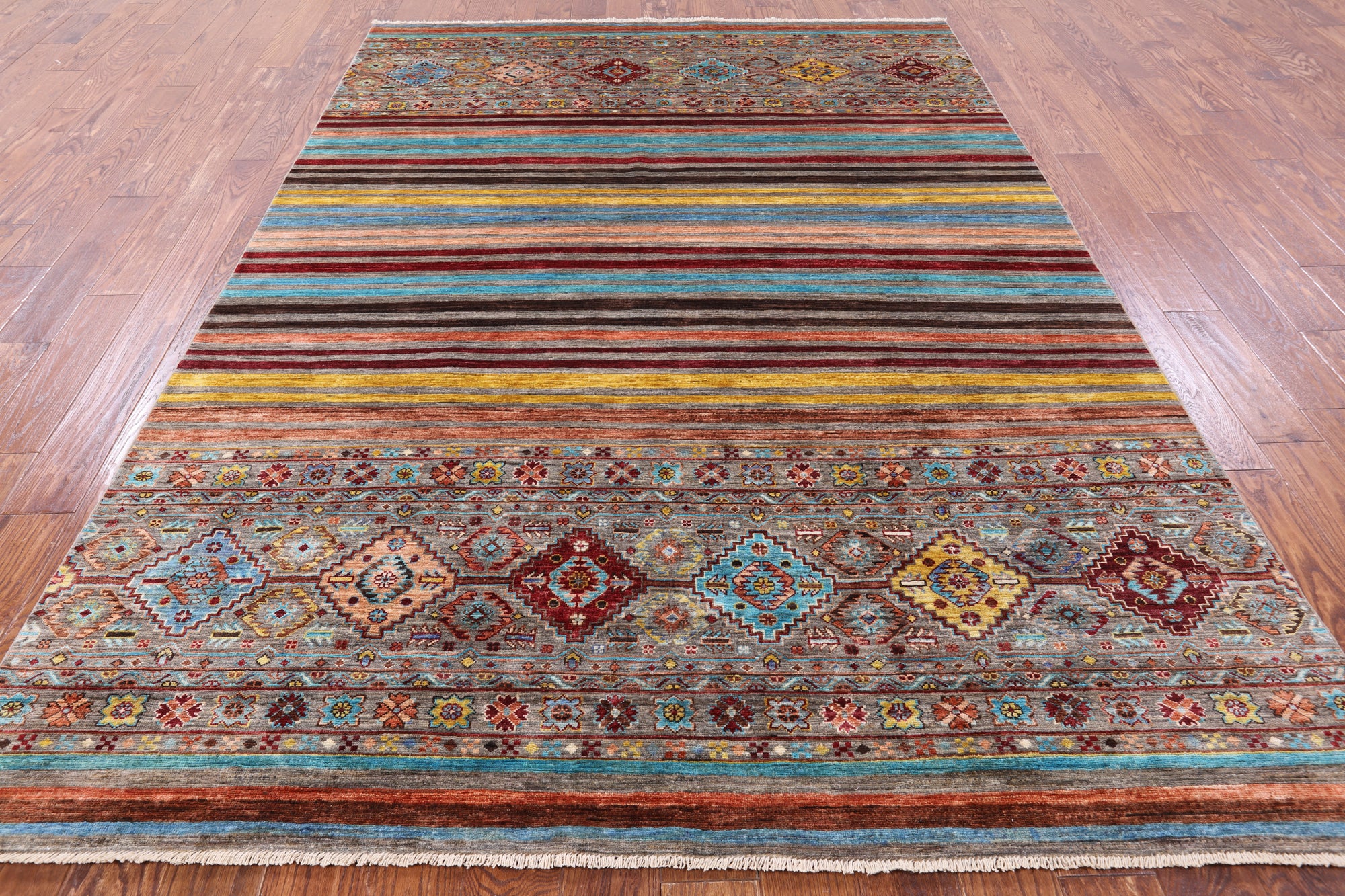 Khorjin Persian Gabbeh Hand Knotted Wool Rug - 6' 9" X 9' 7" - Golden Nile