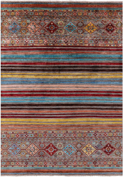 Khorjin Persian Gabbeh Hand Knotted Wool Rug - 6' 9" X 9' 7" - Golden Nile