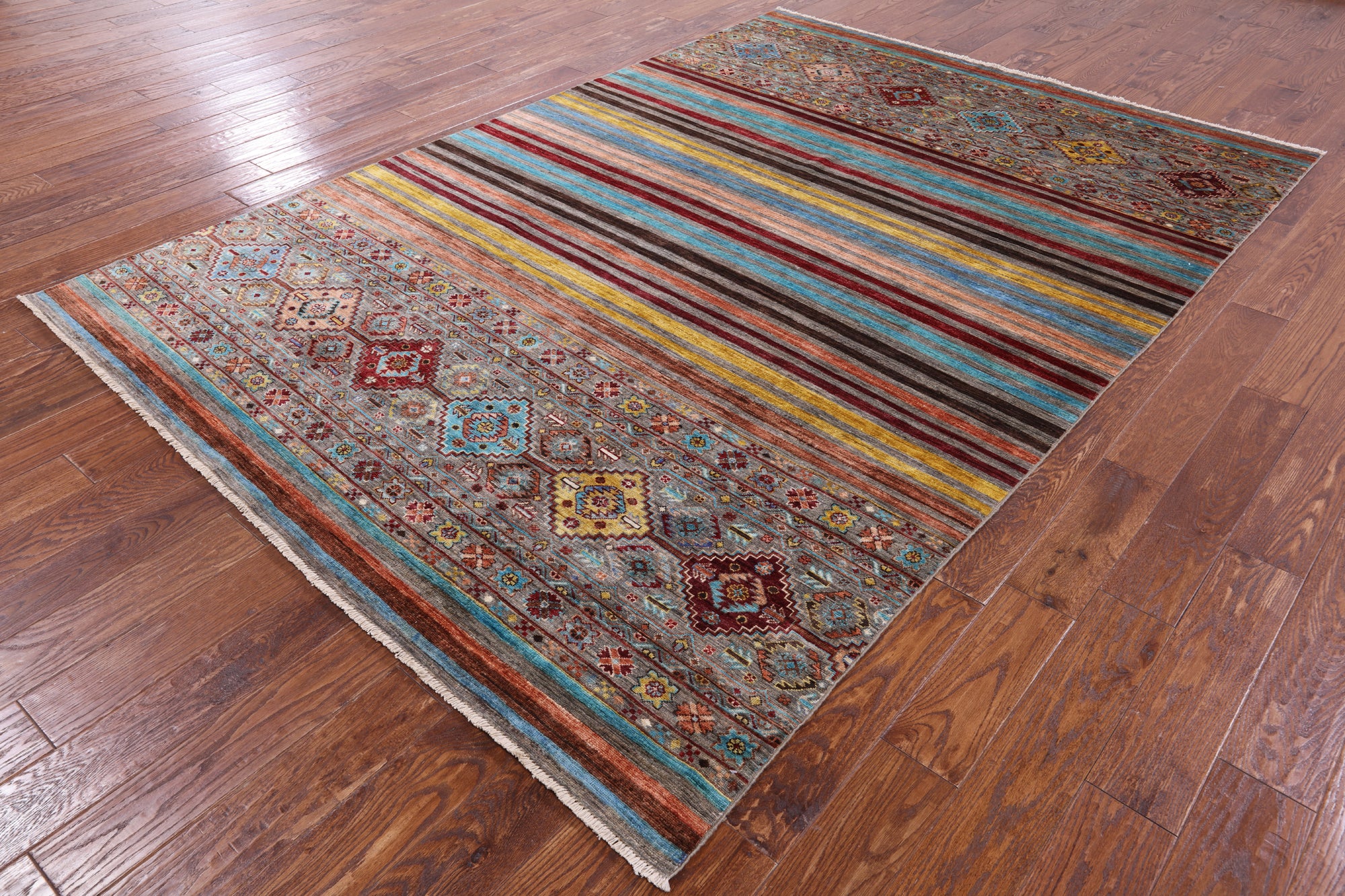 Khorjin Persian Gabbeh Hand Knotted Wool Rug - 6' 9" X 9' 7" - Golden Nile
