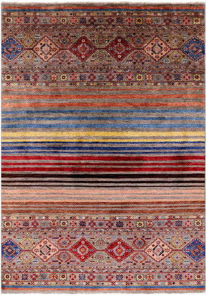 Khorjin Persian Gabbeh Hand Knotted Wool Rug - 5' 5" X 7' 8" - Golden Nile