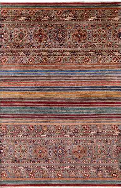 Khorjin Persian Gabbeh Handmade Wool Rug - 5' 7" X 8' 5" - Golden Nile
