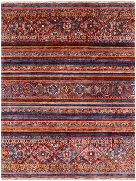 Khorjin Persian Gabbeh Handmade Wool Rug - 5' 9" X 7' 7" - Golden Nile