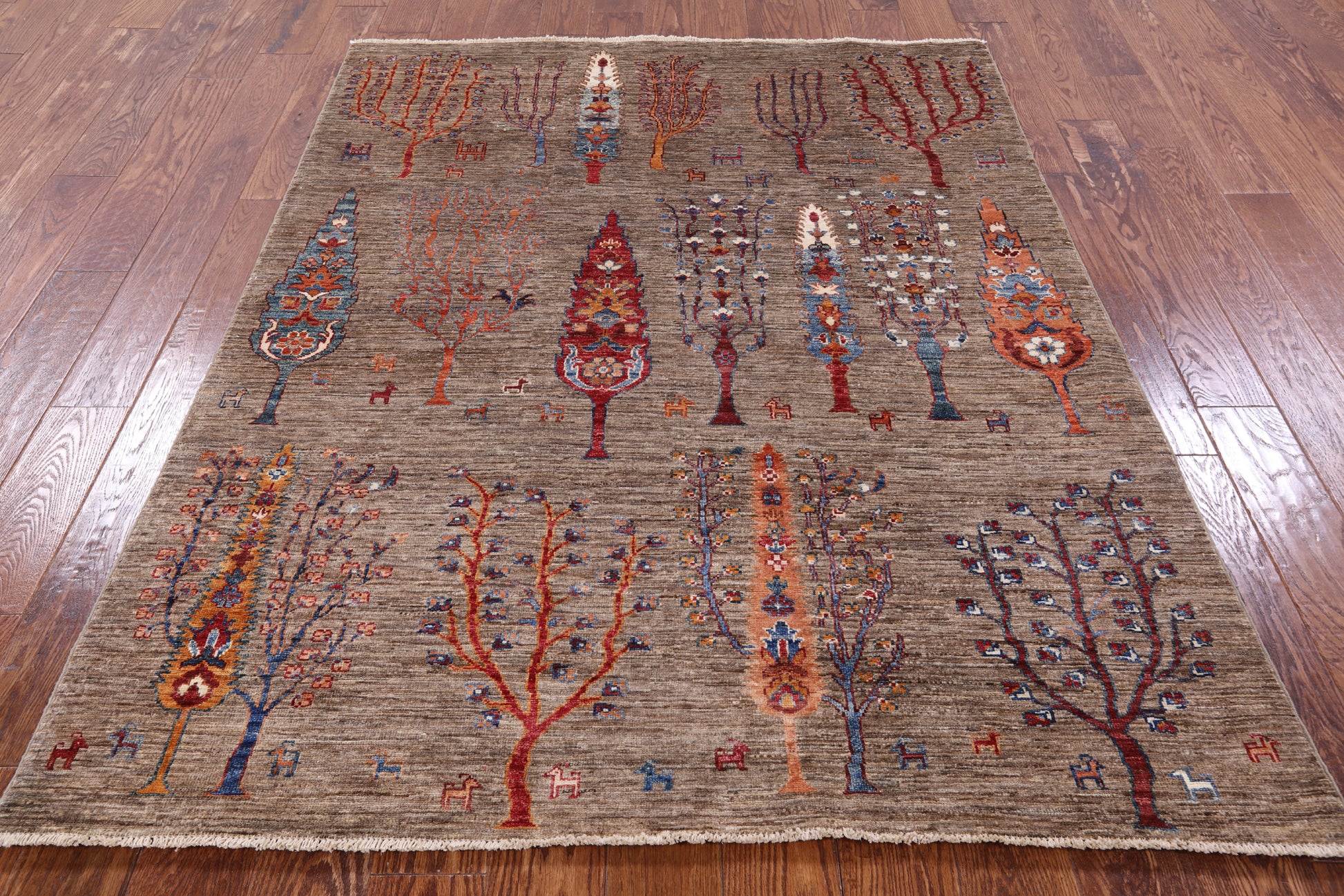 Tribal Gabbeh Handmade Wool Rug - 4' 10" X 6' 3" - Golden Nile