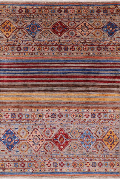 Khorjin Persian Gabbeh Hand Knotted Wool Rug - 4' 10" X 7' 0" - Golden Nile