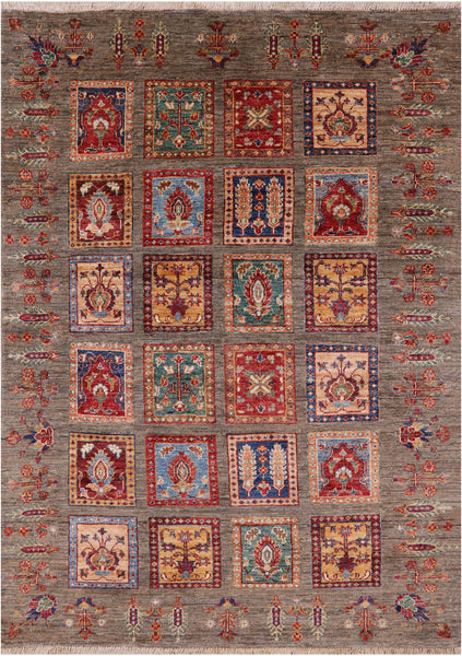 Tribal Gabbeh Hand Knotted Wool Rug - 4' 4" X 5' 10" - Golden Nile