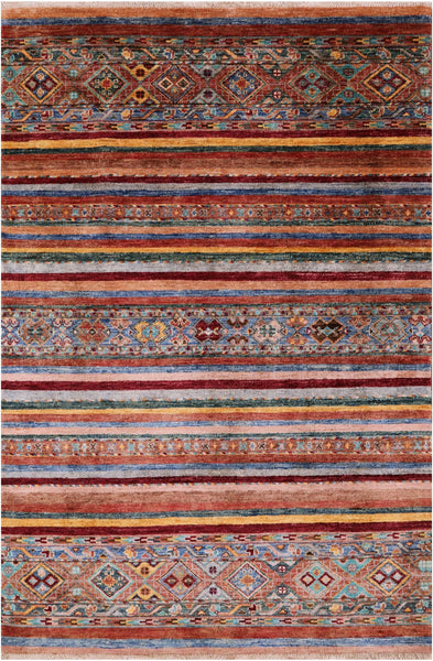 Khorjin Persian Gabbeh Handmade Wool Rug - 3' 11" X 5' 10" - Golden Nile