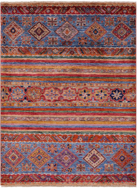 Khorjin Persian Gabbeh Handmade Wool Rug - 4' 1" X 5' 7" - Golden Nile